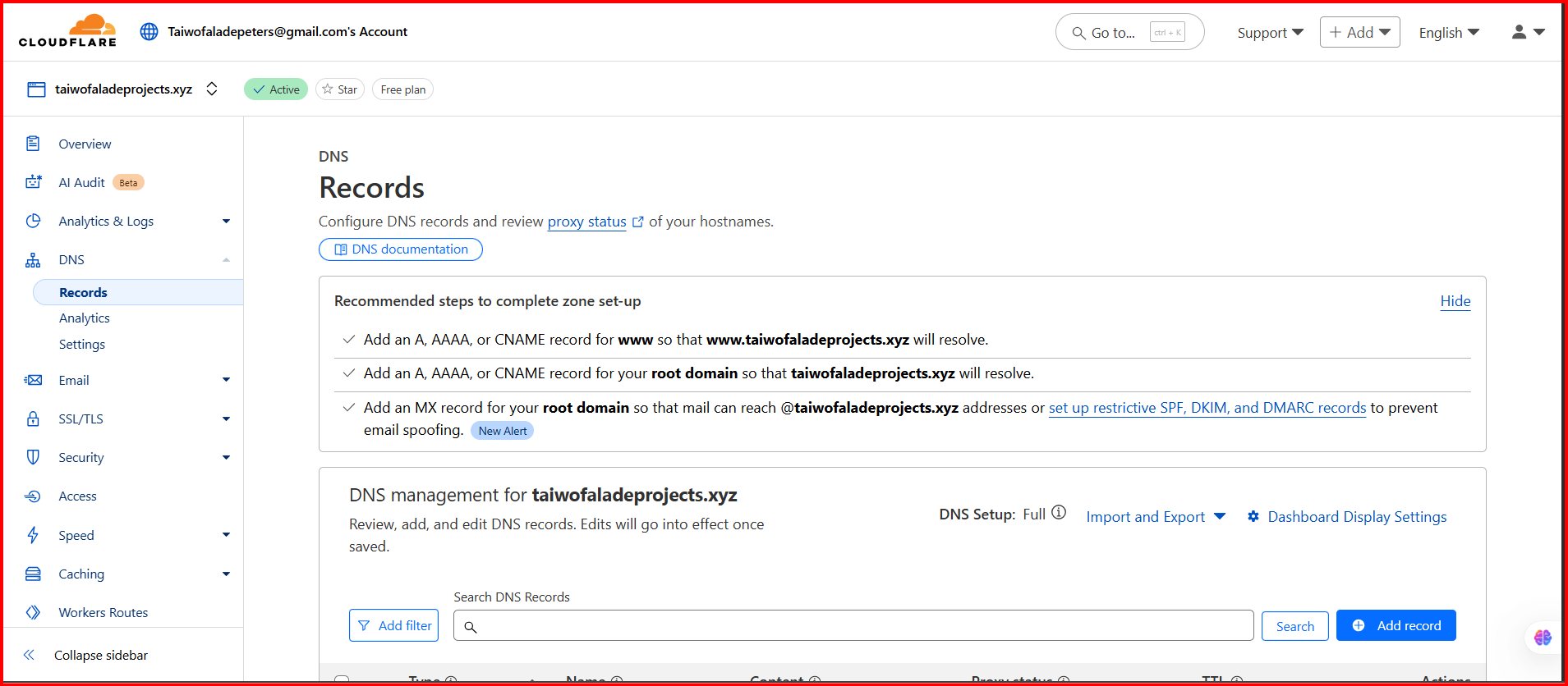 Cloudflare DNS Records Configuration
